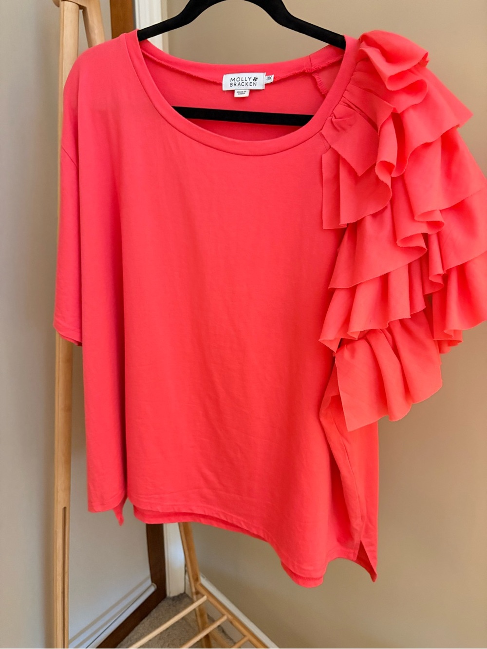 Coral Ruffle-Shoulder Shirt